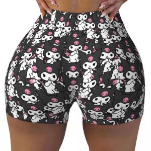 Kawaii Kuromi 패턴 하이 웨이스트 요가 꽉 반바지 여성용 만화 바이커 러닝 피트니스 운동 체육관 레깅스