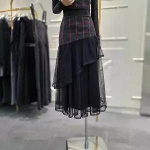 [에고이스트]체크 패턴 레이스 배색 플레어 롱 스커트 EQ4WS261BK_CA