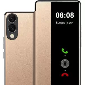 삼성 갤럭시 S25 엣지 케이스 플립 가죽 커버 클리어 S-뷰, 삼성 S25 엣지 폰 케이스 스마트 윈도우 하드