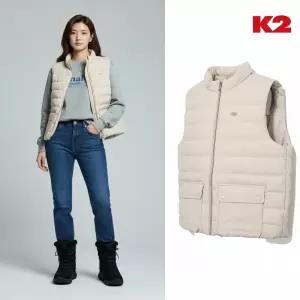 [백화점 출고] K2 조끼 패딩 여성 시그니처 경량 베스트 화이트 샌드 스트레치 신축성