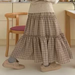 [엘루이즈][엘루이즈] [77까지체형커버] 루이스 잔체크 빈티지 프릴 캉캉 밴딩 플레어 롱스커트(2color)