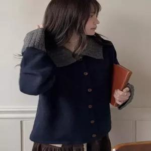 [엘루이즈][엘루이즈] [도톰폭닥] 슈베른 카라넥 배색 단가라 니트 베이직 울가디건(2color)