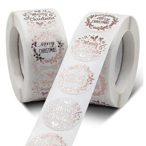 로즈 골드 메리 크리스마스 스티커, 자기 접착 홀리데이 장식, 웨딩 라벨, 카드 50-500 개 파티
