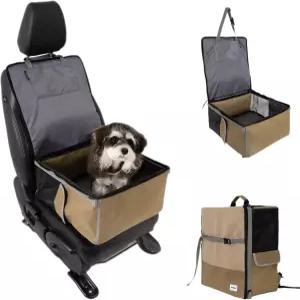 MoESoce 2 in 1 소형 반려견 카시트 및 여행용 캐리어 백팩 최대 15파운드 조절 가능한 안전 끈 내구성이