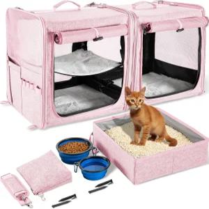 고양이 2마리를 위한 수어트리 캐리어 고양이와 작은 개를 쓰레기통이 있는 반려동물 여행용 최대 45파운드