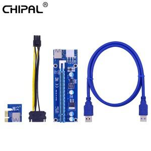CHIPAL PCI-E 라이저 카드 어댑터 비디오 USB 3.0 케이블 Express X1 to 연장기 SATA 6 핀 전원 VER006C