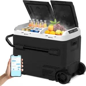 서브선12V 자동차 냉장고 63QT 휴대용 냉동고 고속 냉각 전기 쿨러 12V/24V DC 및 100-240V AC 바퀴가 달린