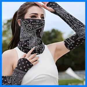 2PCS 선 스크린 세트 통기성 냉각 팔 커버 및 목 스카프 사이클링 및 야외 특수 아이스 슬리브 까마귀