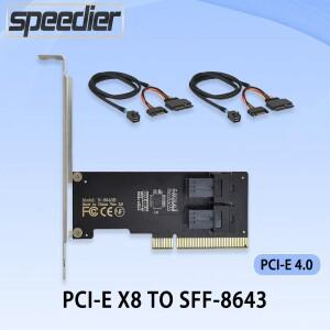 PCI-E 4.0 X8 NVME 라이저 - 듀얼 포트 SFF-8643 변환 케이블 미니 소형 호환 SAS M.2 U.2 어댑터 카드 하