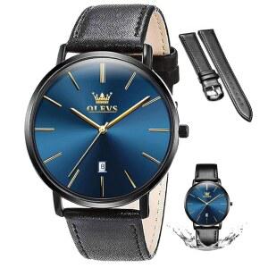 남성용 시계 가죽 초박형 밴드 쿼츠 아날로그 드레스 캐주얼 심플 경량 렐로예스 파라 홈브르
