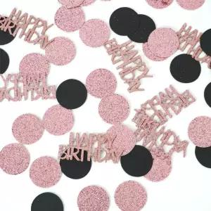 글리터 로즈 골드와 블랙 생일 축하 색종이 핑크 폴카 닷 종이 스프링클 테이블 산란 여성용 파티 장식