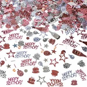 VHUWE 생일 축하 파티 장식용 1.6온스 로즈 골드 실버 케이크 풍선 스타 잔병 글리터 색종이 소년 소녀