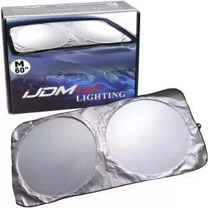 iJDMTOY 2 팩 번들 60 x 27.5 인치 자동차 앞유리용 자외선 차단제 내부 열을 낮추는 반사 소재 접이식