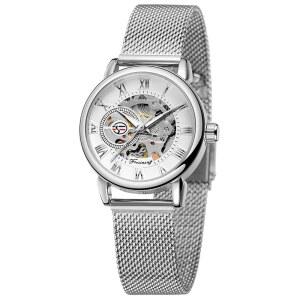 고사사 여성용 스켈레톤 시계 패션 기계식 손바람 메쉬 스트랩 야광 로마 숫자 캐주얼 손목시계