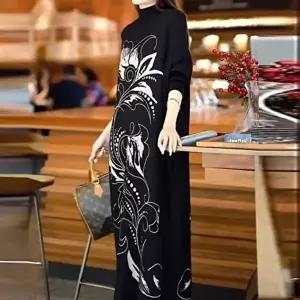 루즈핏 빅 추천 플라워 하이넥 꾸안꾸 니트 롱 원피스 (KYR-WFGV8IU)