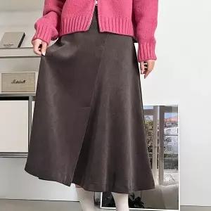 [하프클럽/]여자 와이드 밴딩 골덴 사선 플레어 기모 면 롱스커트