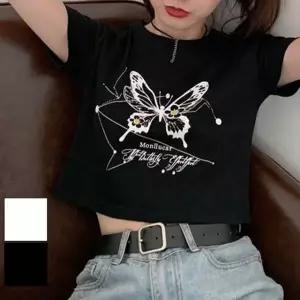 여성 여름 봄 반팔요가복 편한 크롭 나비 반팔 티셔츠 2color (WFJ70CO)