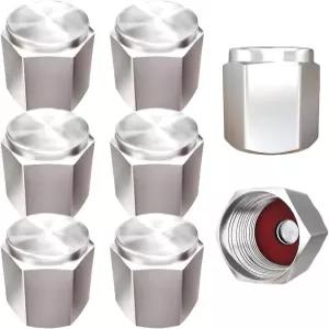 8PCS 황동 타이어 밸브 스템 캡 - 고무 오링이 있는 금속 커버 헥사곤 자동차 휠 방진 내식성 누수 방지