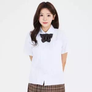 화이트 베이직 앞주름 각카라 반팔셔츠 교복 학생복