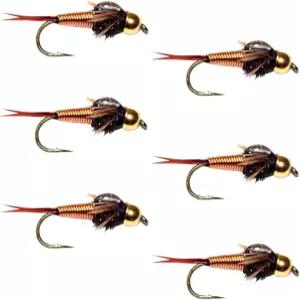 플라이 낚시 장소 텅스텐 비드 헤드 구리 존 님프 - 파리 바늘 크기 14의 6개 세트