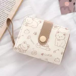 고양이 여자 카드 동전지갑 중 반지갑 여성 가죽 귀여운 고급 대용량 지퍼형