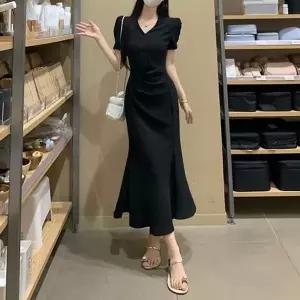 슬림핏 데일리옷 퍼프소매 머메이드 원피스 (WFJSOC5)