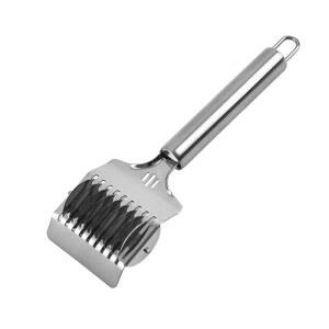 키마리 누들 커터 롤러, 미끄럼 방지 편안한 손잡이 고급 스테인리스 수동 파스타 스파게티 메이커 격자 롤러 반죽 다지기 주방 조리 도구 (8.7x2.76인치)