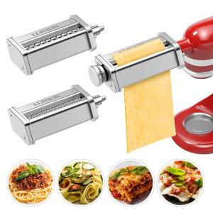 모든 키친에이드 스탠드 믹서용 PCS 파스타 메이커 부착물 3종, 롤러, 페투치니 커터, 면 라비올리용 스파게티 304 스테인리스 스틸, 클리닝 크러쉬 등 액세서리