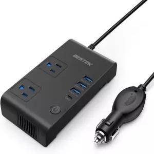 BESTEK 200W 파워 인버터 DC 12V에서 AC 110V 카 총 7.8A 4개의 USB 포트 멀티 프로텍션 충전기 어댑터 ETL