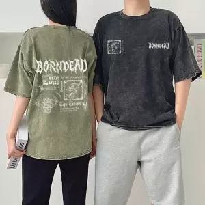 빈티지 워싱 그래픽 해골 프린트 박시핏 루즈핏 반팔 (WFK5UDU)