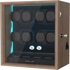 XTELARY 잠금식 자동 시계 와인더 - 4/6/8/12 보관 4가지 회전 모드 조용한 모터 백라이트