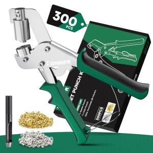 3/8인치 아일렛이 있는 전문 그로밋 도구 키트 - 원단, 가죽, 방수포, DIY 및 공예용 헤비 듀티 금속 프레스, 홀 커터가 톤미퍼 키트, 플라이어 300개 10mm