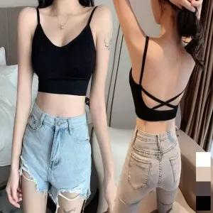 브라탑 여성 크롭 브이넥 캡내장 요가 필라테스 나시 (WFJ7UMZ)