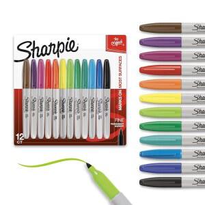 [미국배송] 샤피 영구 마커 목재 플라스틱 종이 금속 및 기타 드로잉 컬러링 포스터 마커용 빠른 건조 페이드 저항성 미세 팁 세트 12 카운트