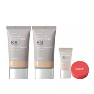 [한스킨] 프리미엄 수퍼매직 비비크림 SPF35 45g 1+1(미니어처 10ml+쿠션 공병+리플렛+코팩 7매 )