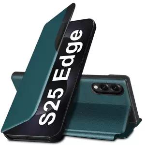 삼성 갤럭시 S25 엣지 5G 전용 S25 엣지 플립 케이스, 삼성 S25 엣지 폰케이스 킥스탠드 포함 클리어 뷰 슬