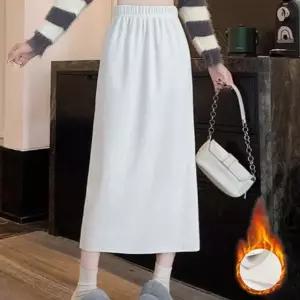 코듀로이 롱스커트 기모안감 허리밴딩 뒷트임 베이직 겨울코디 (WFK93D2)