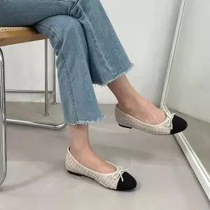 고품질 트위드 리본 배색 플랫 여성 발레슈즈 5FW 트위드 데일리룩 (WFKA0RK)