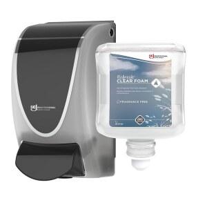 SC 존슨 프로페셔널 클리어 폼 디스펜서 및 리필 스타터 키트, 핸드 비누용 월 마운트 비누 디스펜서, 레시 워시 1개, 1리터 카트리지, 33.8온스, 전문가 전용