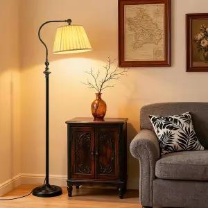 패브릭 그늘이 있는 듀준링항 바닥 램프 12W 스마트 리모컨 및 블루투스 디밍 가능 거실 코너 침실 침대 옆