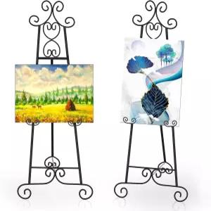 2팩 이젤 스탠드 표지판 검은색 장식 조절식 바닥 금속 디스플레이 결혼식 예술품 포스터 사진 환영 체인