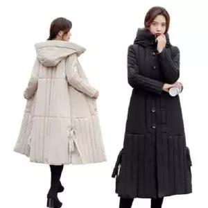 퀼팅 후드 옆절개 롱 패딩