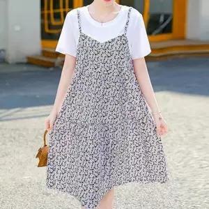 홈원피스 A라인 플라워패턴 반팔원피스 나시 패턴원피스 데님원피스