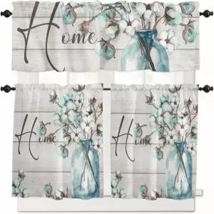 우드 플랭크 3개 주방 커튼 밸런스 및 티어 세트 작은 창문 처리 단열 암막 욕실용 2단 포에버 홈 메이슨