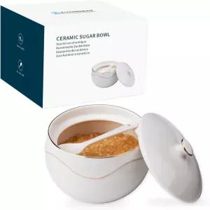뚜껑과 숟가락이 있는 키친다오 도자기 설탕 그릇 u2013 먼지 없는 - 조리대 주방 커피용 세라믹 홀더 용기
