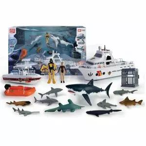 [보리보리/토이스타일]유앤원 해양경찰 놀이 세트 보트 상어 바다 동물 모형