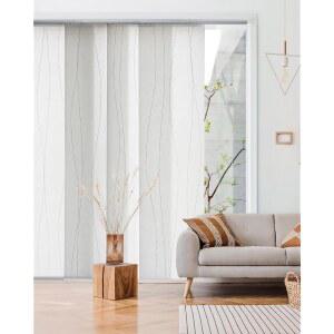 GoDear 디자인 조절 가능 슬라이딩 패널 트랙 블라인드, 수직 걸이식 창문 45.8인치에서 86인치까지 확장 가능한 트랙, 최대 96인치까지 트리밍 커튼, 조명 필터링, 흰색, 캐치