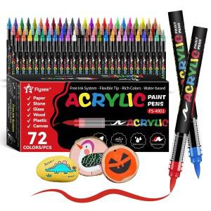 브러시 팁 아크릴 페인트 펜 자동 잉크 제어 방수 및 고채도 목재 메탈 플라스틱 캔버스 직물에 이상적