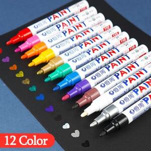 12 색상 방수  페인트 마커 펜 영구 흰색 타이어 트레드 고무 직물 메탈