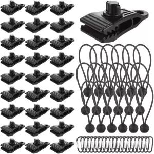 CYUS 60개 헤비 듀티 잠금 그립 방수 클립 클램프 텐트 패스너 번지 코드 및 카라비너 샤크 티스 디자인